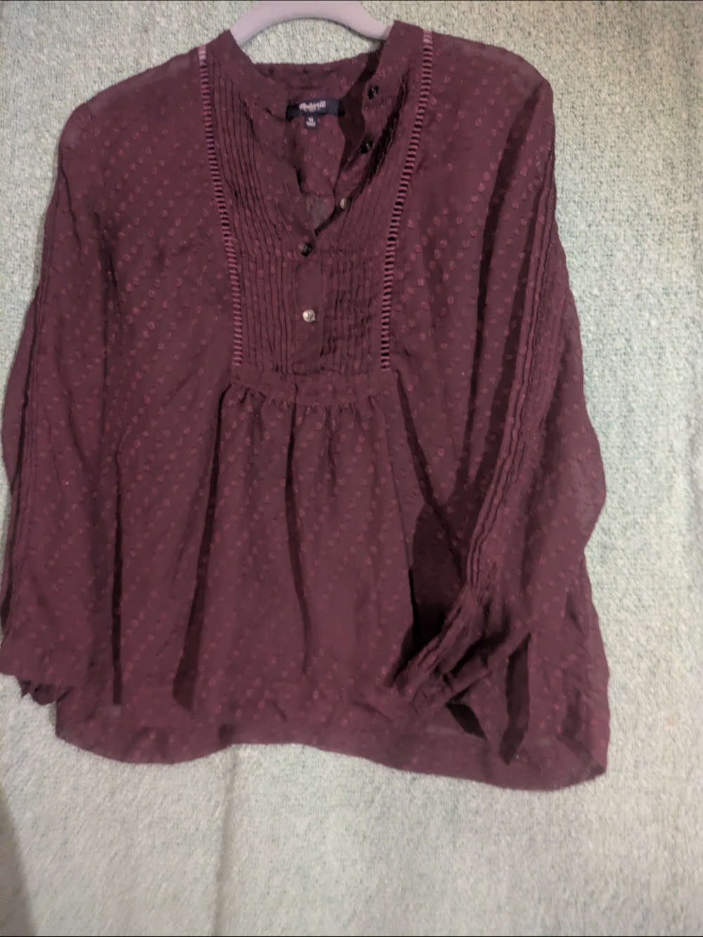 Madewell Burgundy Pintuck Peasant Blouse